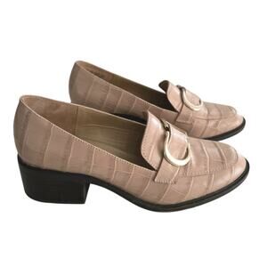 Naturalizer Pascal Embossed Leather Beige Blush Pink Heeled Loafers Sz 7.5 Prep